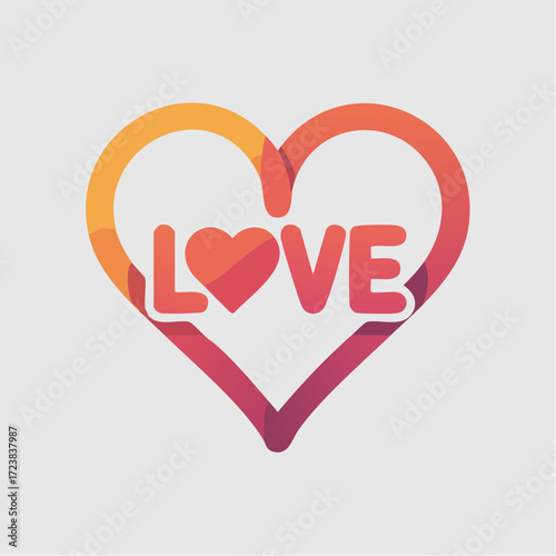 open-heart loop typography icon morphing the word love into a seamless heart-shaped vector graphic with layered duotone gradients for emotive branding
