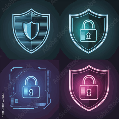 Vector security shield icon with lock and protection symbol