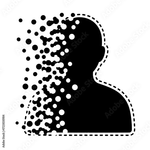 Person fading away and dissolving vector icon. A concept for isolation, depression, and identity loss.

