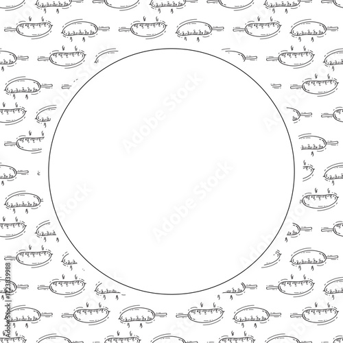 sausage frame. doodle grill sausage circle frame. hand drawn sausage frame background. grill sausage background