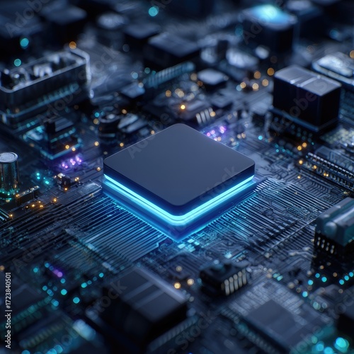 Illuminated central processing unit on circuit board