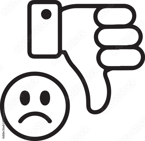 Sad face emoji and thumbs down icon representing negative feedback or disapproval