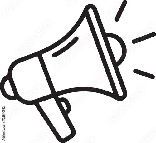 Simple black outline icon of a megaphone announcing loudly