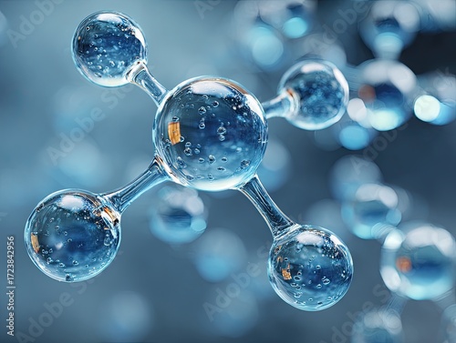 Microscopic view of a molecule structure, showcasing interconnected spheres