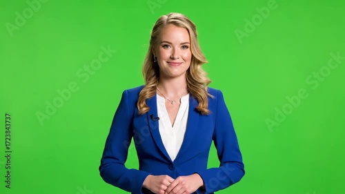 Confident Female News Anchor on Green Screen Background 