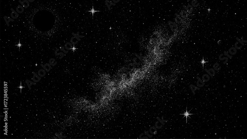Stipple milky way scene with black hole. Space vector background texture. Cosmic noise overlay for graphic design.
