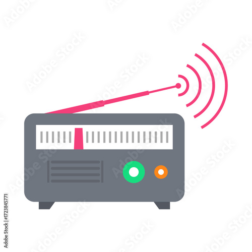 Classic broadcast radio receiver with an antenna transmitting a frequency signal concept