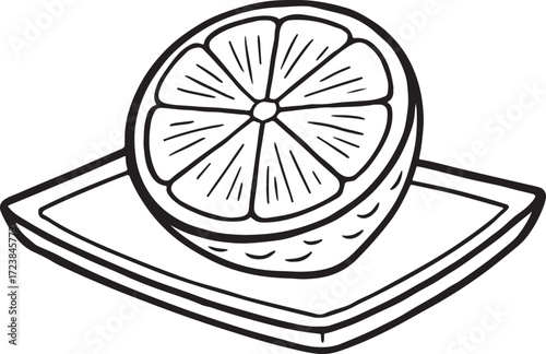  Lemon slice on a square plate.