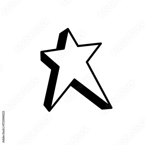 Whimsical black and white star illustration featuring a hand-drawn doodle style and a dynamic three-dimensional appearance, ideal for creative projects and graphic elements