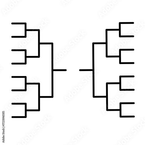 Simple black line art of a single elimination tournament bracket, a blank chart for visualizing competitive playoffs and championship matchups
