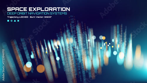 Deep orbit navigation system interface for space exploration. Abstract vector background for scientific display.