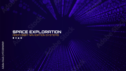 Purple abstract background with dots creating motion lines. Modern dark blue backdrop for tech science vector design.