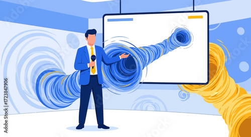Abstract presentation of business challenges and disruption leading to transformation and change