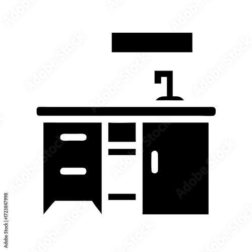 Kitchen sink cabinet icon with faucet and storage 
