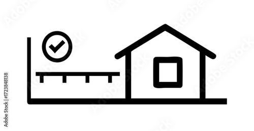 House plan icon with measurement check approval

