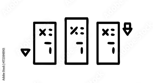 Slot machine icon with reels and arrows outline
