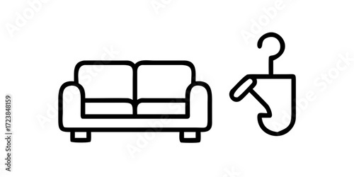 Living room sofa icon with cleaning service symbol

