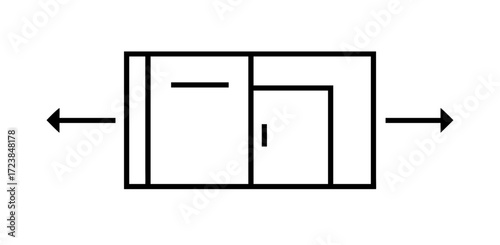 Sliding door icon with directional arrows outline
