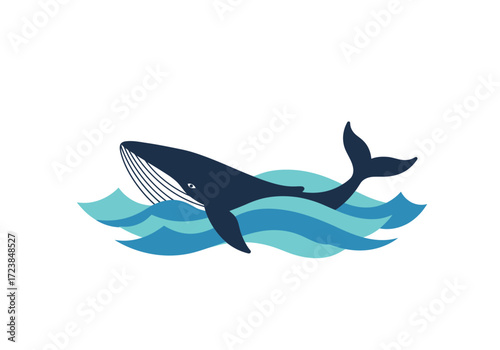 Humpback Whale Swimming in Ocean Waves.