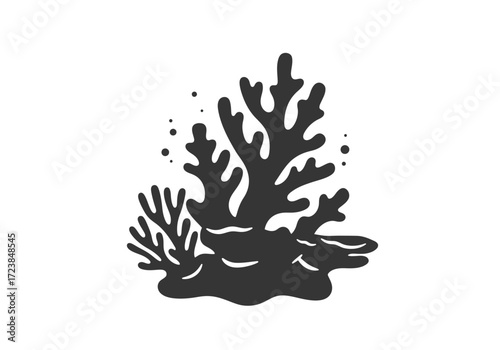 Detailed Black and White Coral Reef Illustration.