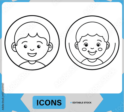 Cute Children Avatar Icons Boy Faces in Circular Frame Smiling Cartoon Boy Faces Happy Children Profile Icons
