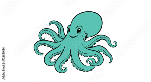 This is a cartoon drawing of a happy teal octopus.