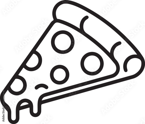 Simple outline drawing of a delicious slice of pepperoni pizza with melted cheese