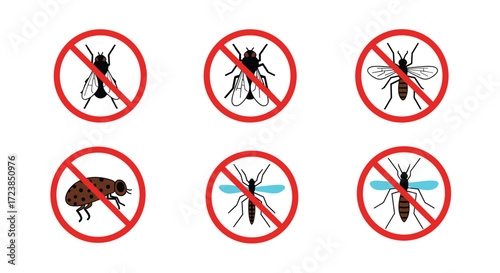 Illustrations depicting various insects being prohibited for pest control purposes.