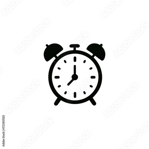 Vector illustration of a classic alarm clock icon with two bells and a minute hand, set in a round shape. Simple design ideal for applications related to time and punctuality.
