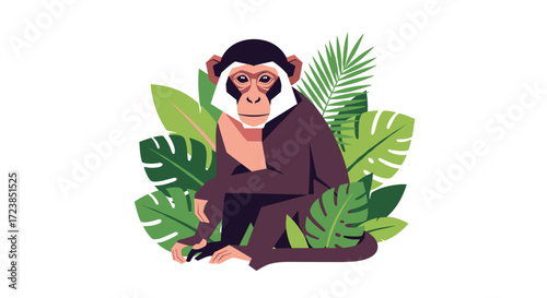 A thoughtful primate contemplating life in its lush green jungle habitat.