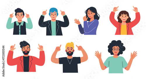 People pointing up to indicate ideas or directions.