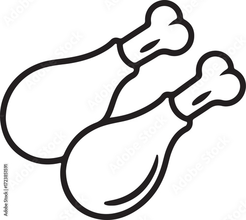 Simple line drawing of two chicken drumsticks isolated on white background