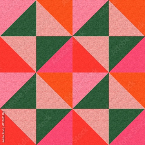 Geometric Seamless Pattern in Red and Green Christmas Colors
