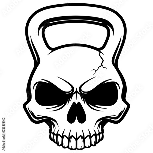 A kettlebell shaped like a skull with a crack, fitness, skull, workout, gym, strength