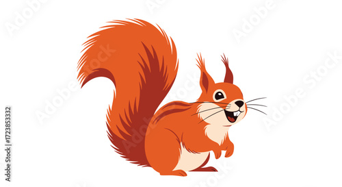 A cartoon squirrel with a bushy tail looks happy while standing.