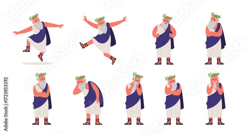 A collection of funny greek gods expressing emotions through poses.