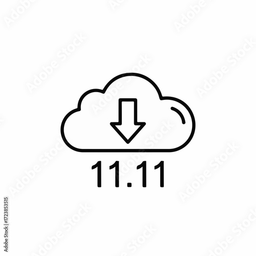 Singles Day promotion featuring cloud download icon with 11.11, highlighting online sale. Singles Day graphic symbolizes discounts. Design for Singles Day advertising.