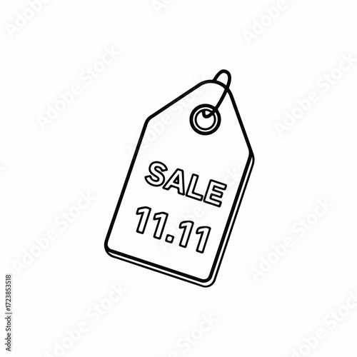 Singles Day sale tag, line art drawing displays a sale message and date. Singles Day shopping offer on minimalist tag can be used on website. Singles Day sale offer, ideal for social media campaign.