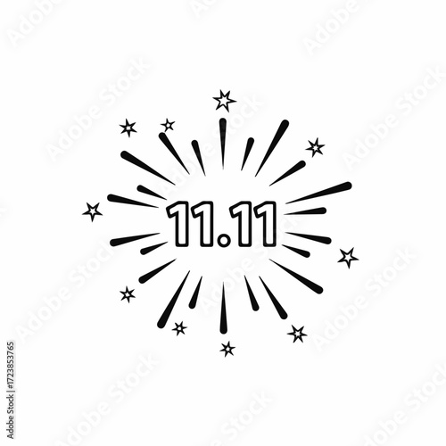 Singles Day graphic design on clean white backdrop. Singles Day elements includes starbursts and date numerals for event, isolated and centered.