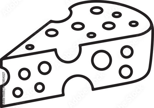 Simple outline drawing of a wedge of swiss cheese with holes