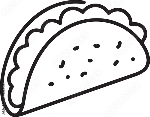 Simple hand drawn outline illustration of a classic taco on a white background