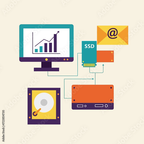 Diagram of computer components and data transfer.