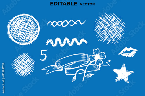 Hand drawn sketchy elements on blue background vector illustration