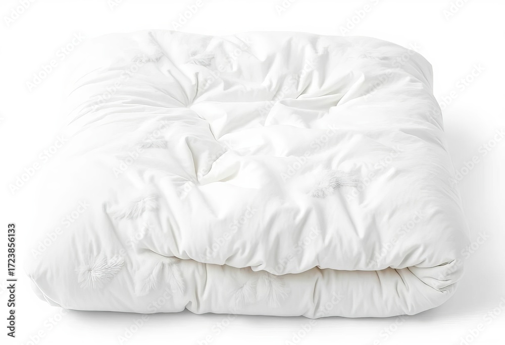 Obraz premium Soft, fluffy white duvet, neatly folded, isolated on pure white background, wrinkle free, cozy