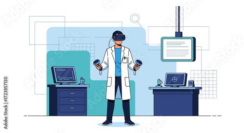Doctor using virtual reality in medical simulation for training and research