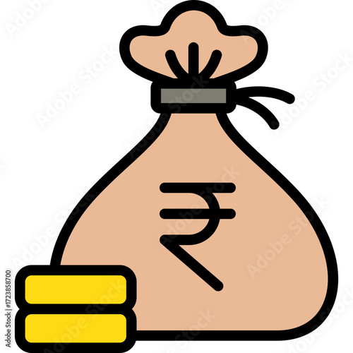rupee money colored line icon