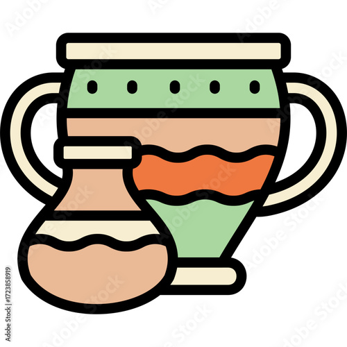 pottery colored line icon