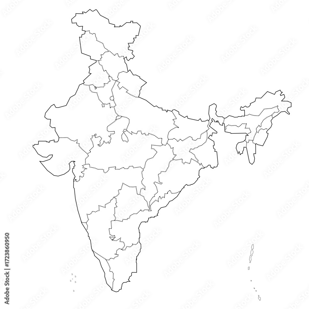 Fototapeta Indian map out line with state boder vector illustration