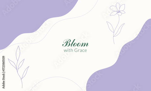 Wallpaper Mural Inspirational wall art poster with floral line drawing and the quote "Bloom with Grace." Minimal and trendy pastel design, great for branding, decor, invitations, mindfulness, and social media. Torontodigital.ca