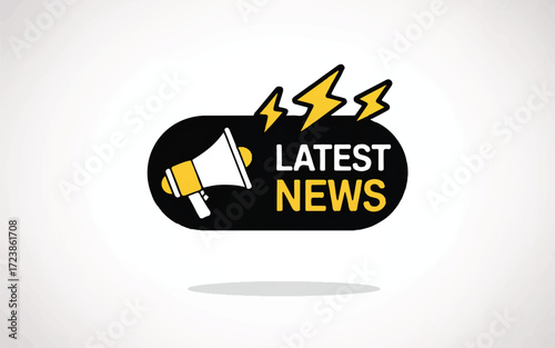 Latest News Megaphone and Lightning Bolt Icon with Text on White Background breaking announcement